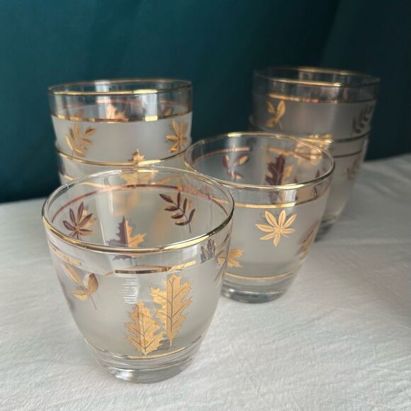 Golden Foliage by LIBBEY GLASS COMPANY Old Fashioned Low Ball Set of 6 Glasses - Picture 3 of 8
